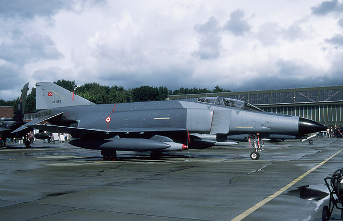 The most exotic visitors to the show were the two Turkish Air Force F-4E-2020s 73-1043 and shown here 73-1053. Though unmarked, they belonged to 111 Filo, not clearly shown in this view is the large dorsal blade aerial, the only apparent external difference of the updated machines.