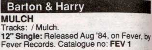 Barton And Harry - Mulch / A Boy Called Ned - Release Date Details - Music Master Singles Catalogue - 1990 (page B15)