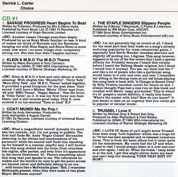 V/A - Azuli Presents - Derrick L. Carter - Choice - A Collection Of Classics - UK 2xCD - Credits
