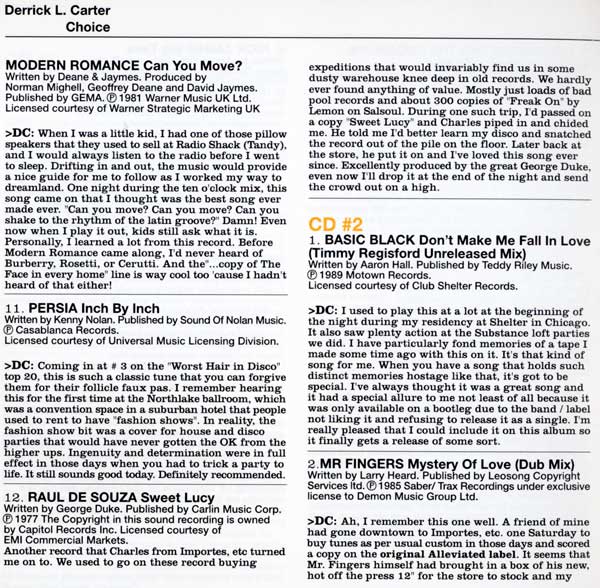 V/A - Azuli Presents - Derrick L. Carter - Choice - A Collection Of Classics - UK 2xCD - Credits
