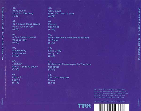 Greg Wilson - Credit To The Edit Volume Two - UK CD - Back
