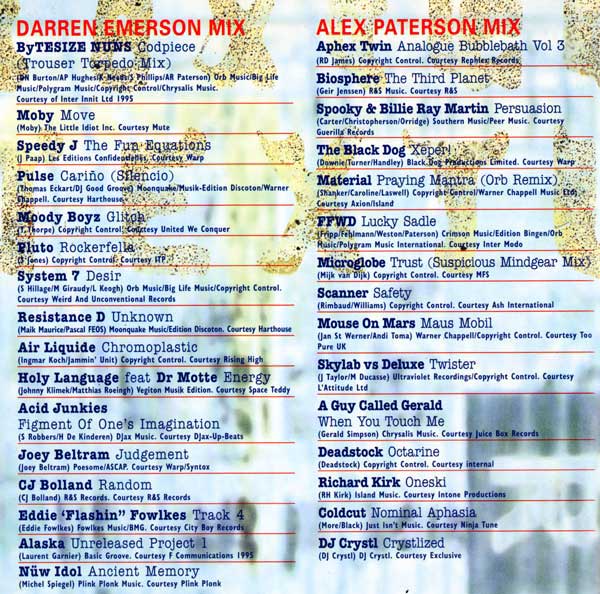 Various - Textures - Mixed By Darren Emerson & Alex Paterson - UK 2xCD - Credits