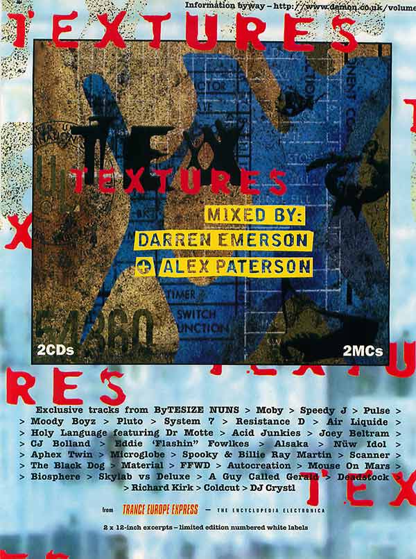 Various - Textures - Mixed By Darren Emerson & Alex Paterson - UK Advert - Muzik Magazine (06/1996)