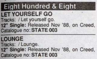 808 State - Let Yourself Go - Release Date Details - Music Master Singles Catalogue - 1990 (page E9)