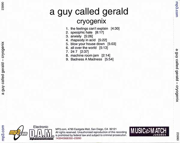 A Guy Called Gerald - Cryogenix - US CD - Back