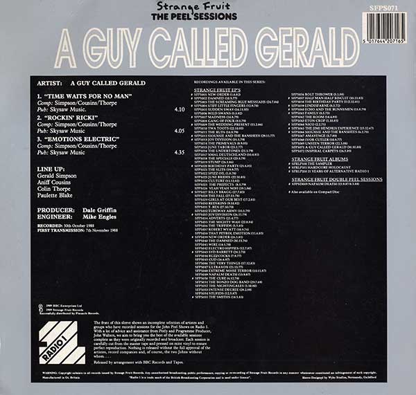 A Guy Called Gerald - The Peel Sessions - UK 12" Single - Back