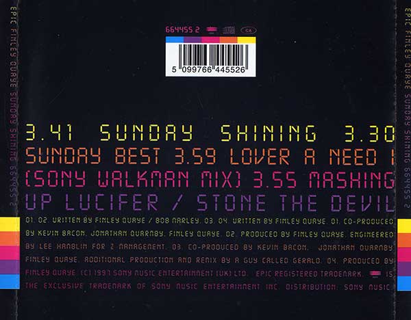 Finley Quaye - Sunday Shining - UK CD Single - Back