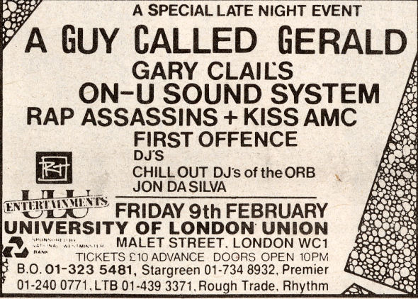 9 Feb: A Guy Called Gerald Live, University of London Union, Malet Street, London, England