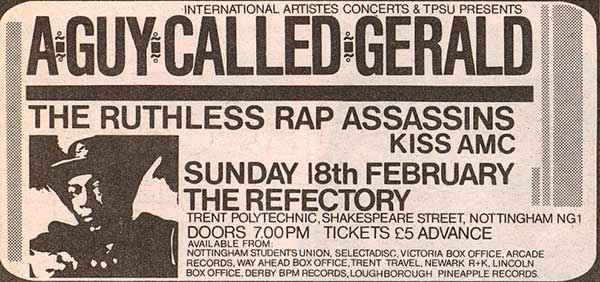 18 Feb: A Guy Called Gerald Live, Trent Polytechnic, Nottingham, England