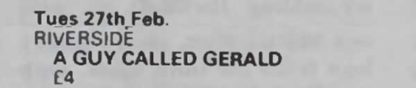 27 Feb: A Guy Called Gerald Live, Riverside, Newcastle, England