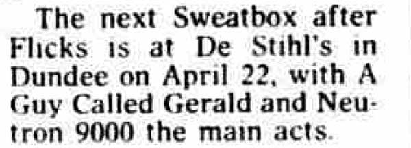 22 April: A Guy Called Gerald, Sweatbox, De Stihl's, Dundee, Scotland