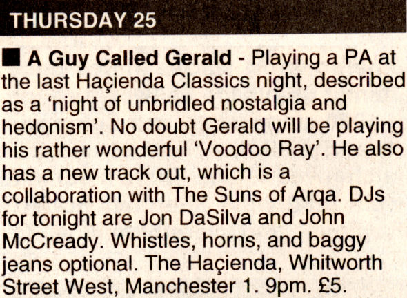 25 August: A Guy Called Gerald, Hacienda Classics Night, The Hacienda, Whitworth Street West, Manchester