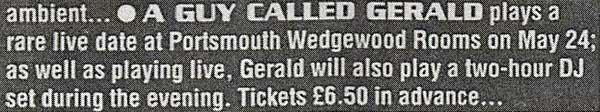 24 May: A Guy Called Gerald Live, Wedgewood Rooms, Portsmouth, Hampshire, England