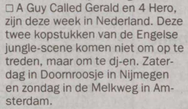 9 September: A Guy Called Gerald / 4 Hero, Doornroosje, Nijmegen, The Netherlands