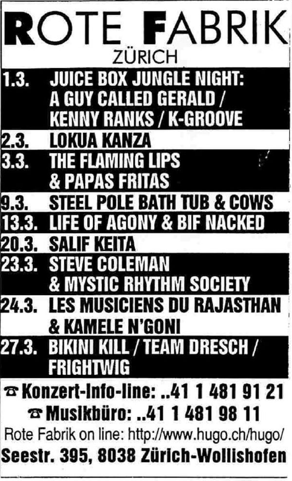 1 March: A Guy Called Gerald, Juice Box Jungle Night, Rote Fabrik, Zurich, Switzerland