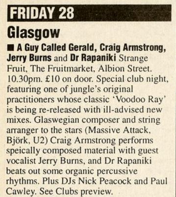 28 June: A Guy Called Gerald, Strange Fruit Jazz Festival, The Fruit Market, Glasgow, Scotland