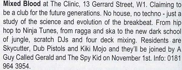 1 November: A Guy Called Gerald, Mixed Blood, The Clinic, London, England