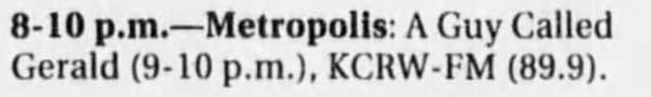 12 April: A Guy Called Gerald, Metropolis, KCRW-FM, California, USA
