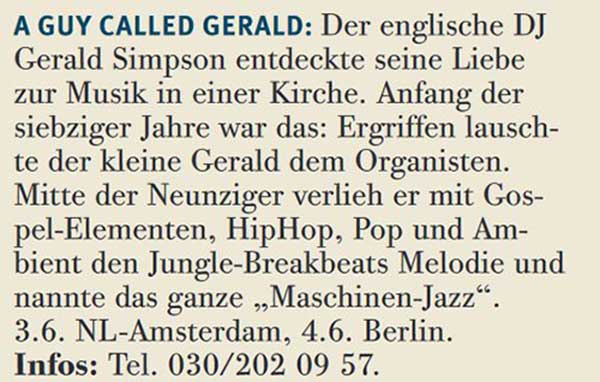 4 June: A Guy Called Gerald Live, !K7 On The Run, Kesselhaus, Berlin, Germany