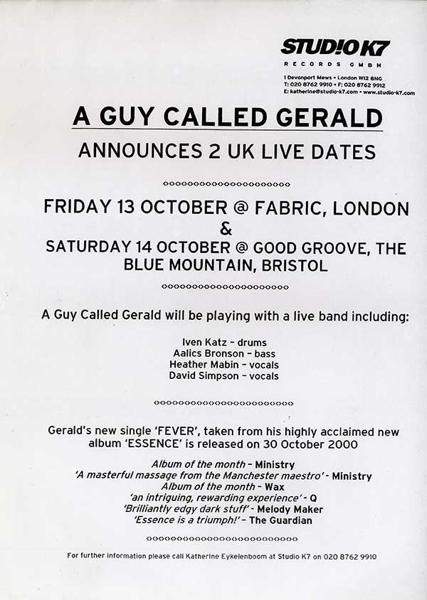 A Guy Called Gerald - "Fever UK Tour"