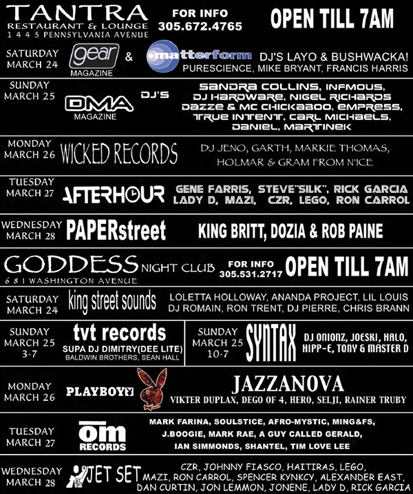 27 March: A Guy Called Gerald Live, OM Records & Studio K7, WMC 2001, Goddess Night Club, Miami, Florida, USA