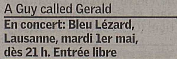 1 May: A Guy Called Gerald, Cave du Bleu Lezard, Lausanne, Switzerland