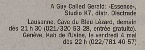 4 May: A Guy Called Gerald, Kab de l'Usine, Geneva, Switzerland