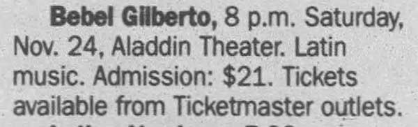 24 November: A Guy Called Gerald / Bebel Gilberto, Aladdin Theater, Portland, Oregon, USA