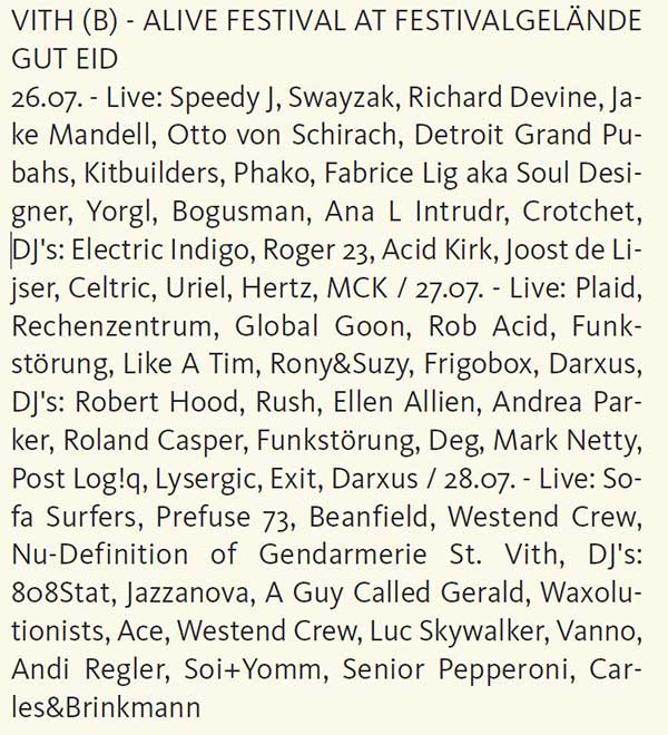 28 July: A Guy Called Gerald, Alive Festival 2002, Sankt Vith, Belgium
