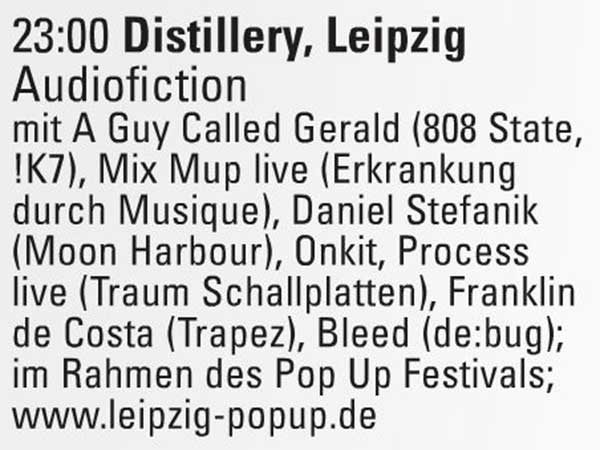 21 May: A Guy Called Gerald, Leipzig (Pop Up), Distillery Club, Leipzig, Germany