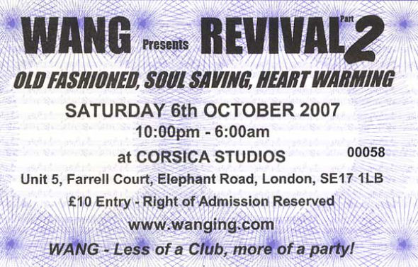6 Oct: Rebuild (A Guy Called Gerald / Graham Massey), Revival Part 2, Wang, Corsica Studios, Elephant & Castle, London, England