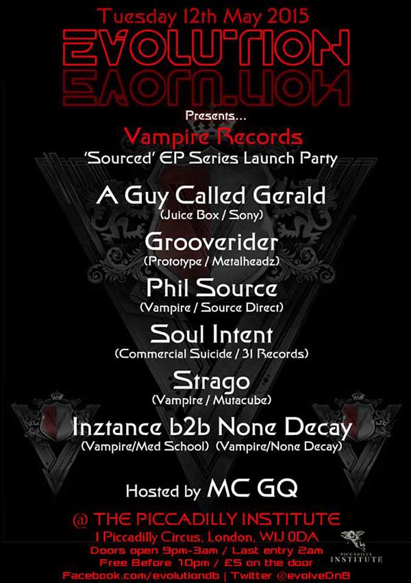 12 May: A Guy Called Gerald, Evolution Drum & Bass Night, Sourced EP LaunchParty, Piccadilly Institute, London, England