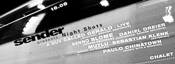 16 August: A Guy Called Gerald Live, Sender presents Night Shots, Chalet, Berlin, Germany