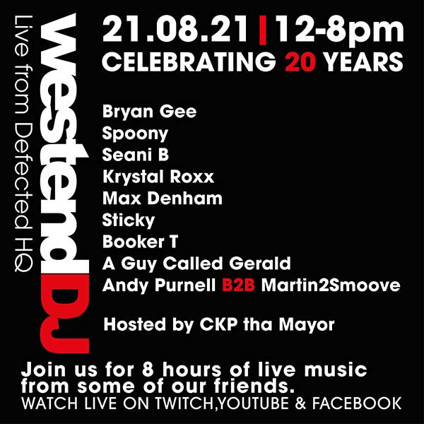 21 August: A Guy Called Gerald, WestendDJ Live From Defected HQ, Defected HQ, England