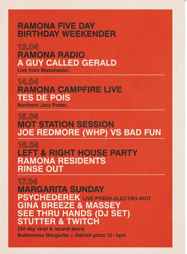 13 April: A Guy Called Gerald DJ, Ramona Radio, Manchester, England