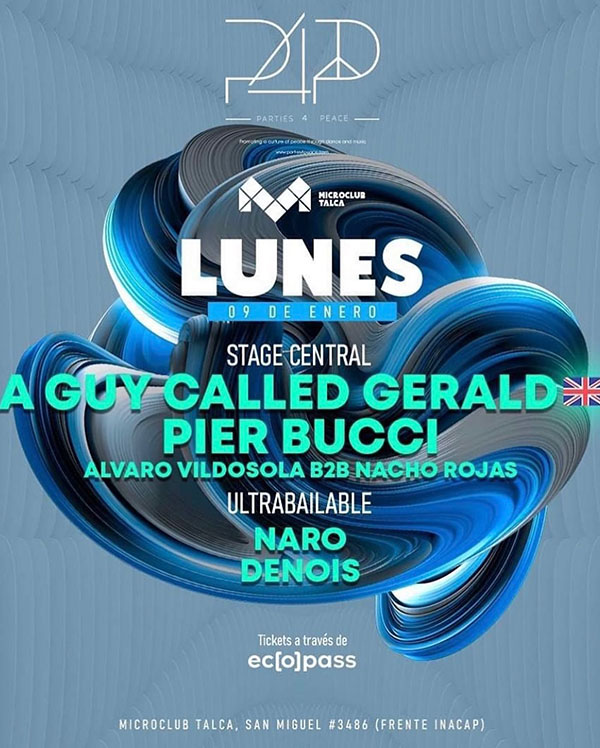 9 January: A Guy Called Gerald Live, Parties4Peace, Patagonica Vol 14, Micro Club, Santiago, Chile