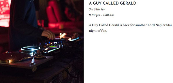 13 January: A Guy Called Gerald, Lord Napier Star, Hackney Wick, London, England