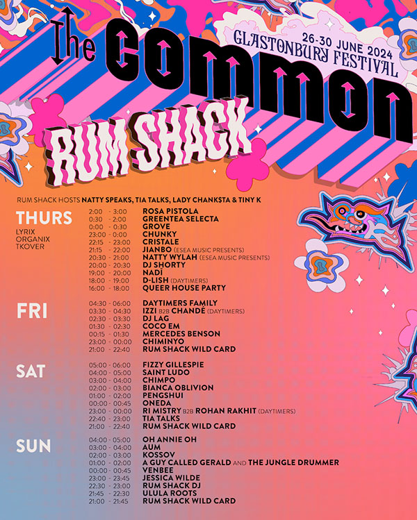 30 June: A Guy Called Gerald and The Jungle Drummer, Glastonbury Festival, The Rum Shack, The Common, Glastonbury, Somerset, England