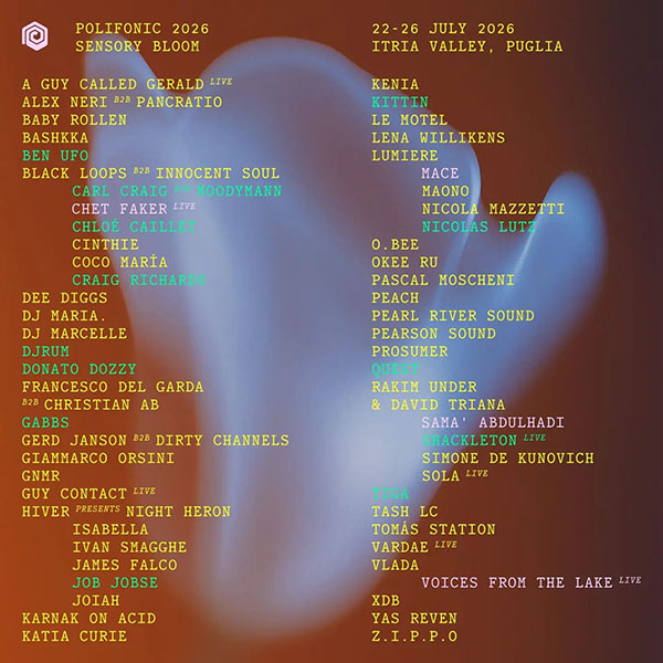 26 July: A Guy Called Gerald Live, Polifonic 2026 Festival: Sensory Bloom, Itria Valley, Puglia, Italy