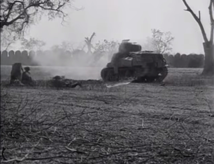 Lee tank fires on Fort Dufferin, 10th March 1945