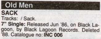 he Old Men - Sack - Release Date Details - Music Master Singles Catalogue - 1990 (page O5)