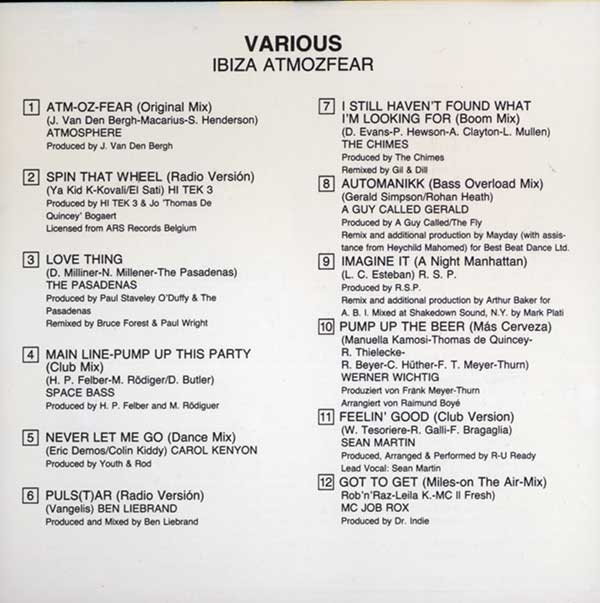 Various - Ibiza Atmozfear - Spain CD - Credits