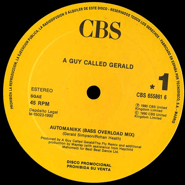 A Guy Called Gerald - Automanikk (Bass Overload Mix) - Spanish Promo 12" Single - Side 1