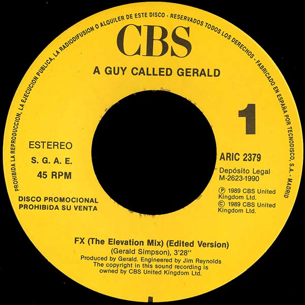 A Guy Called Gerald - FX (the elevation mix) - Spanish Promo 7" Single - Side A