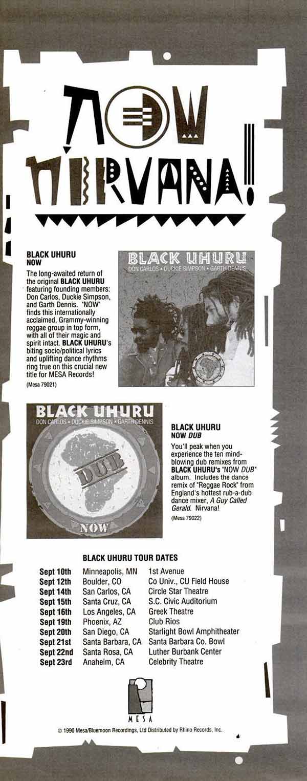 Black Uhuru - Now Dub - US Advert - Spin Magazine (October 1990)