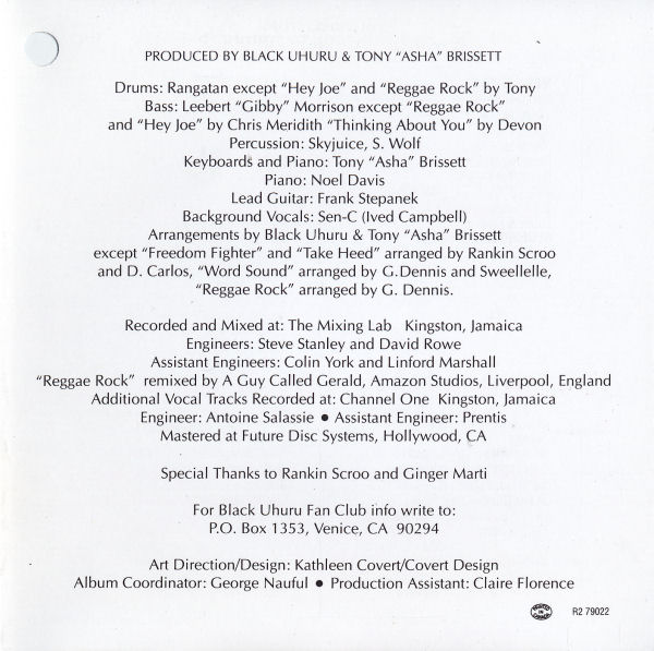 Black Uhuru - Now Dub - US CD - Credits