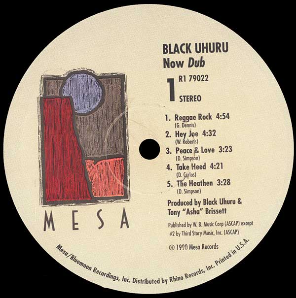 Black Uhuru - Now Dub - US LP - Side 1