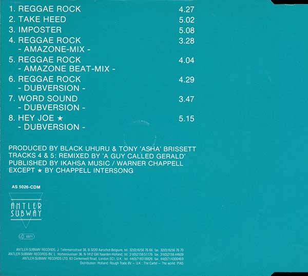 Black Uhuru - Reggae Rock - Austrian CD Single - Back