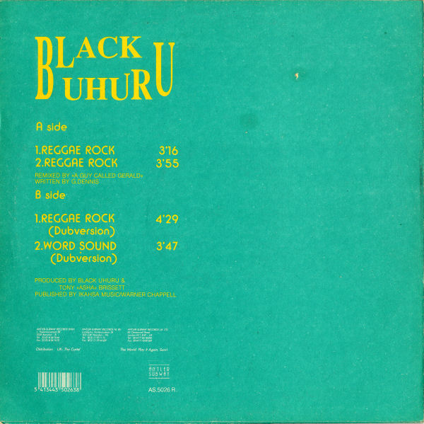 Black Uhuru - Reggae Rock - Belgian 12" Single - Back