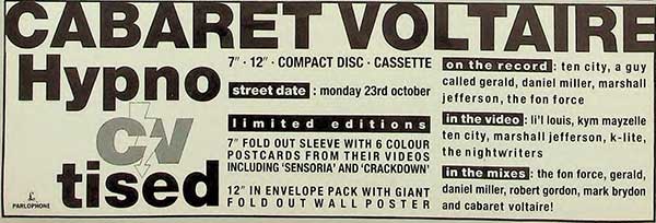 Cabaret Voltaire - Hypnotised - UK Advert - Music Week - 28th October 1989